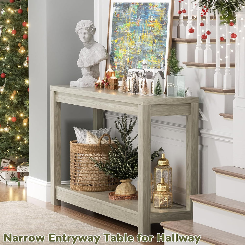 Besiost Small Farmhouse Wood Entryway Table Narrow Console Table with Storage...
