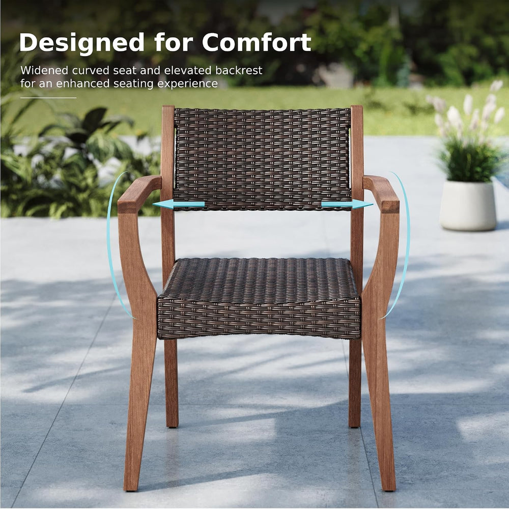 MFSTUDIO Patio Acacia Wood Dining Chairs w/Wicker Seat & Back, 2 PCS