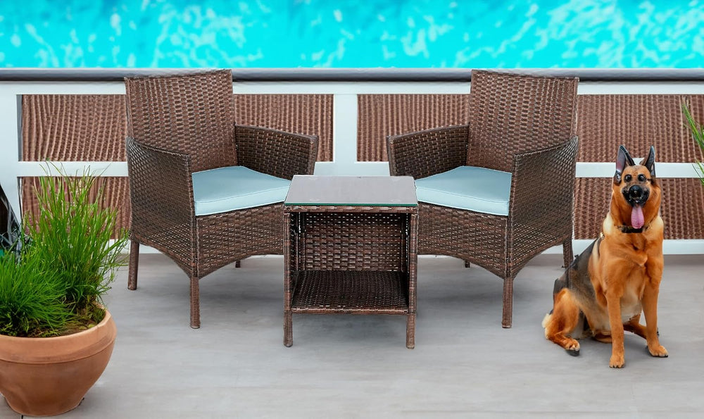 BTEXPERT Outdoor Wicker Patio Conversation 3 Piece Bistro Set Garden Yard Por...