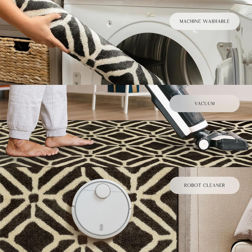 Maples Rugs Moderna Geometric Runner Rug – Made in USA – Washable, Non Slip I...