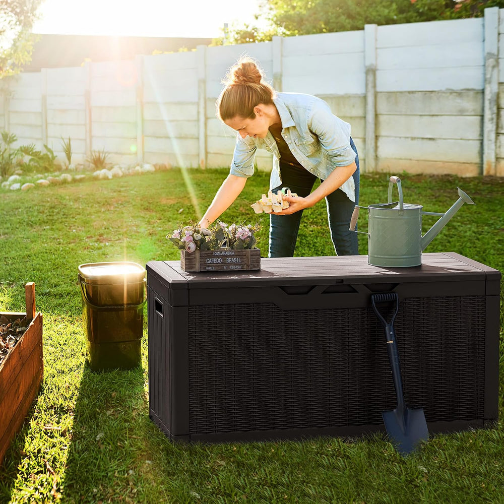 Greesum 100 Gallon Resin Deck Box Large Outdoor Storage, Imitation Rattan Wea...