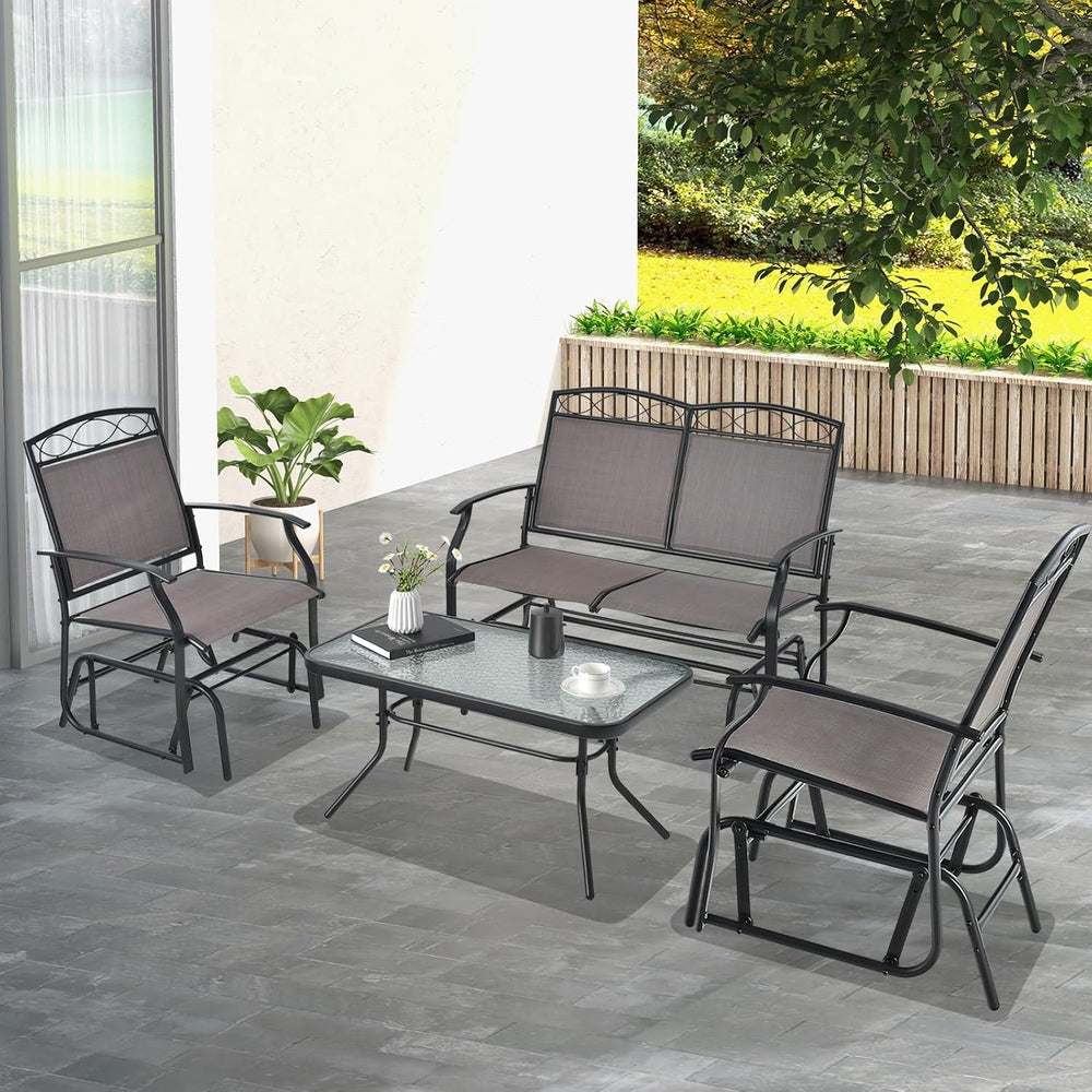 GIANTEX 4 PCS Outdoor Glider Chairs Set - Patio Furniture Set with Tempered G...