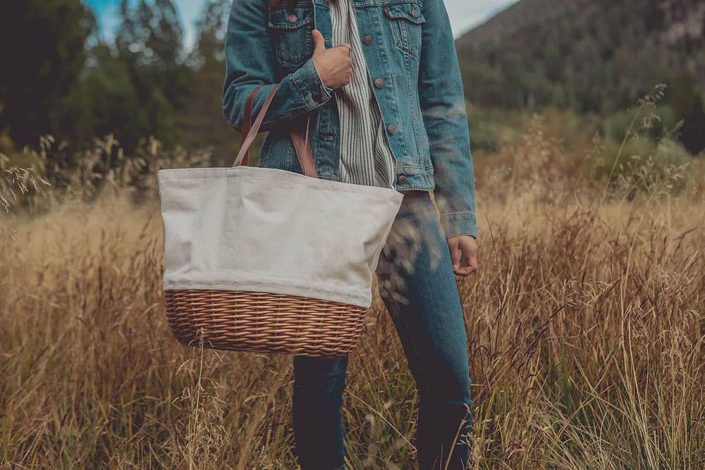 Picnic TIME Promenade Picnic Basket for Set 2, Stylish Canvas Tote Bag with H...
