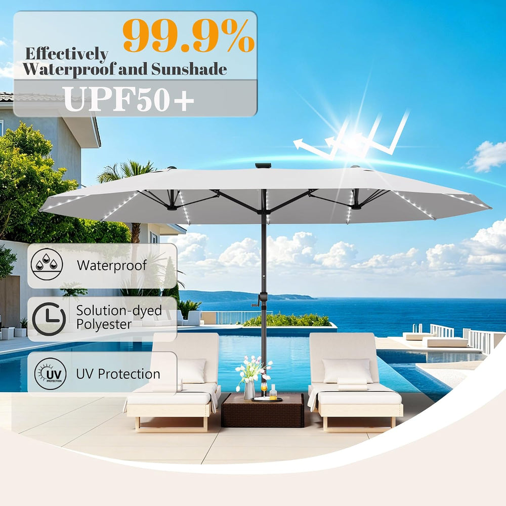 GDPFN 15ft Rectangular Patio Umbrella with Solar LED Lights, Double-Sided Out...