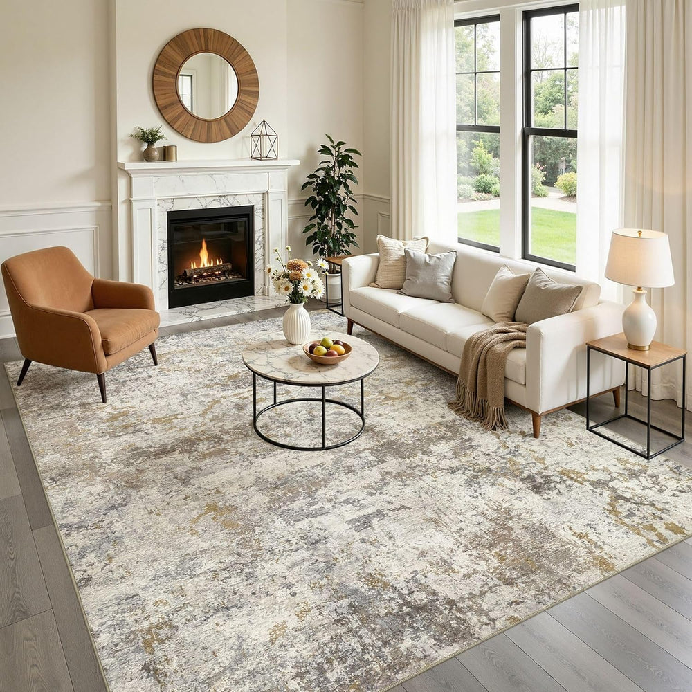 kakania Washable 9x12 Area Rug for Living Room: Abstract Modern Home Decor