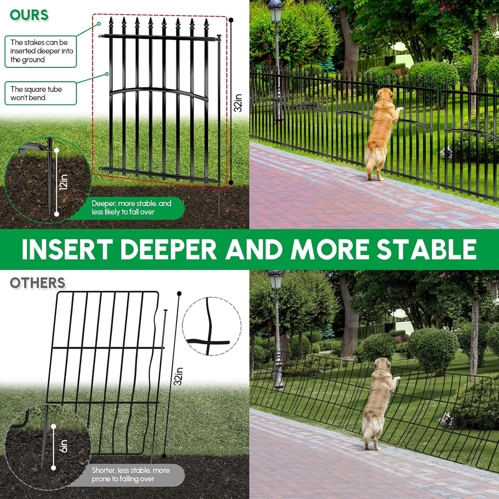 Metal Garden Fence 32in H x 27in W (10 Panels, Total Length 23ft), No Dig Ani...
