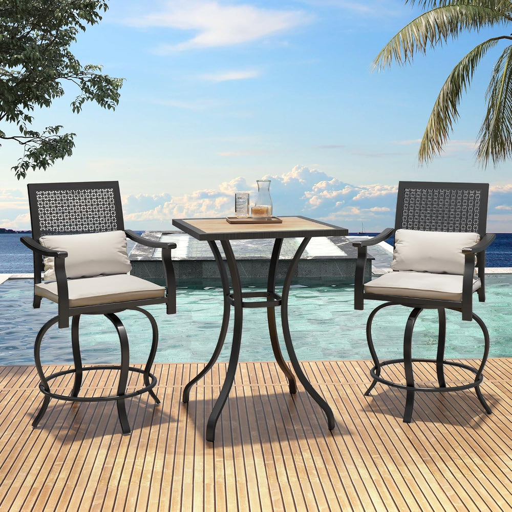 AECOJOY Outdoor Swivel Bar Stools Set of 2, Patio Bar Height Outdoor Chairs w...