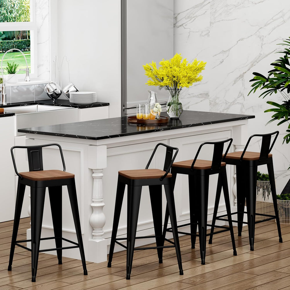 Yongchuang 24" Metal Barstools Set of 4 Counter Bar Stools with Wood Top...