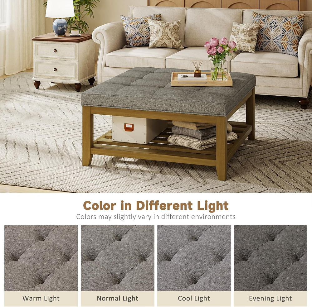 Befurtori Large Square Ottoman Coffee Table, Linen Solid Upholstered Footrest...