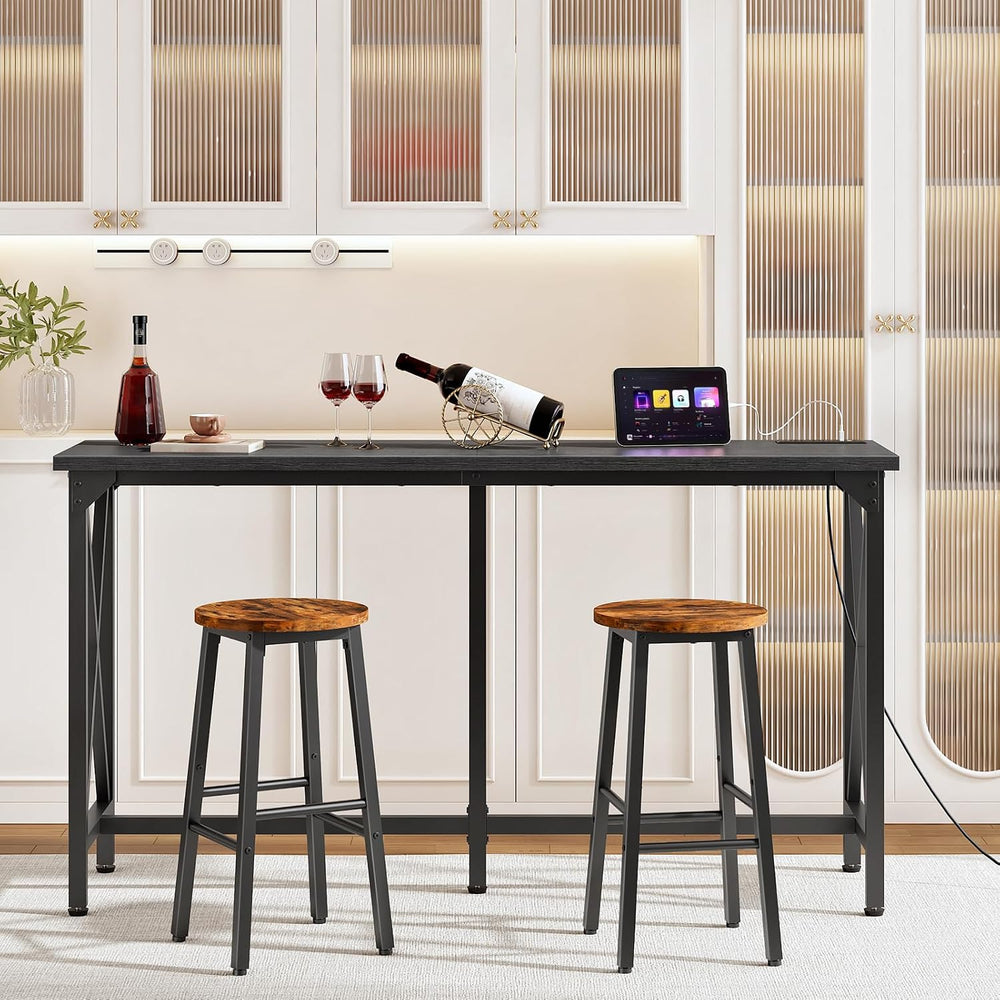 CHOEZON 55'' Bar Table, Kitchen Dining Table with Power Outlet and Fo...