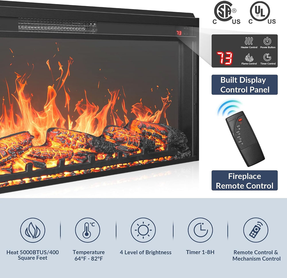BELLEZE 74" Apex Extra Large TV Stand with 48" Electric Fireplace -...