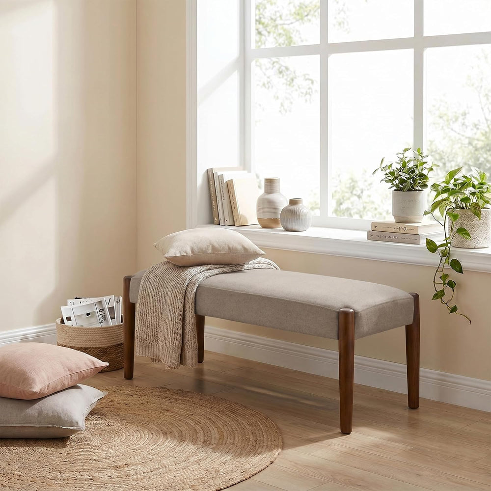 Usaint 42" End of Bed Bench with Wood Legs, Brown with Walnut Leg