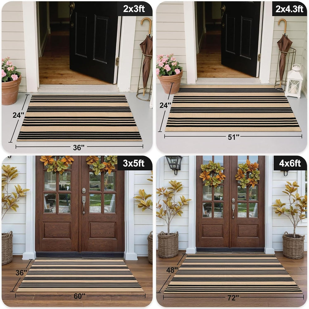 OJIA Outdoor Area Rugs 4'x6', Black and Tan Patio Rug Fall Porch Decor