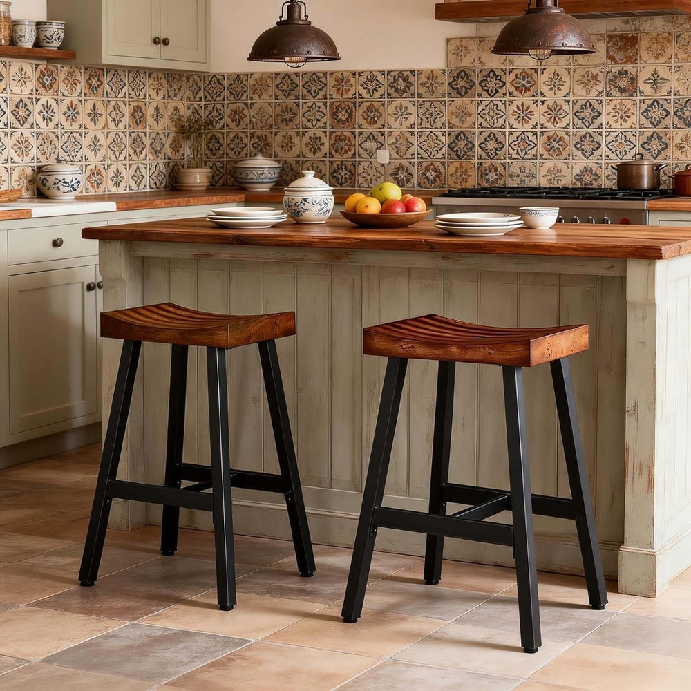 OUllUO Bar Stools Set of 3, Backless Saddle Barstools, 25" Counter Heigh...