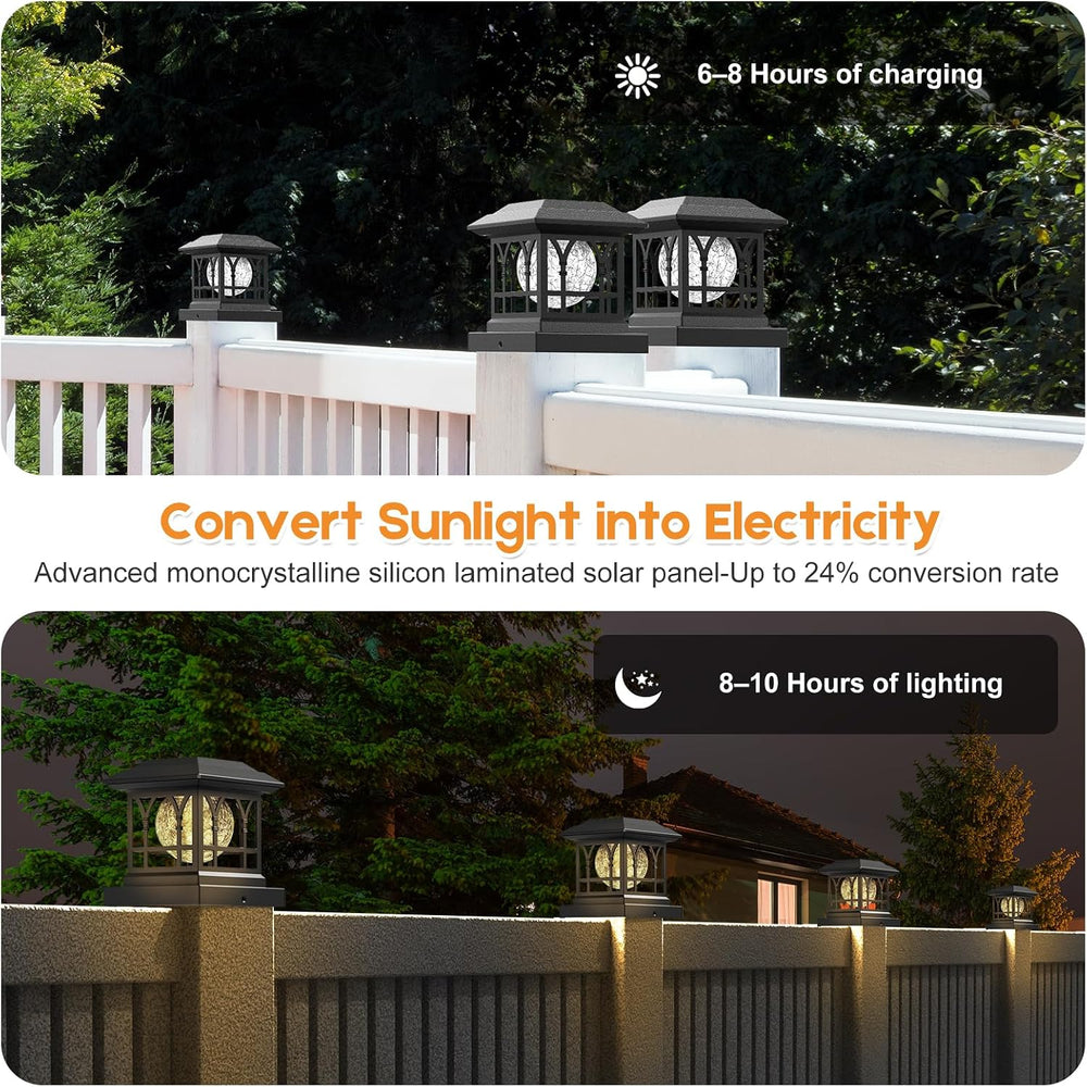 4x4 Post Solar Lights Crackle Glass Solar Post Cap Lights 20 Lumens