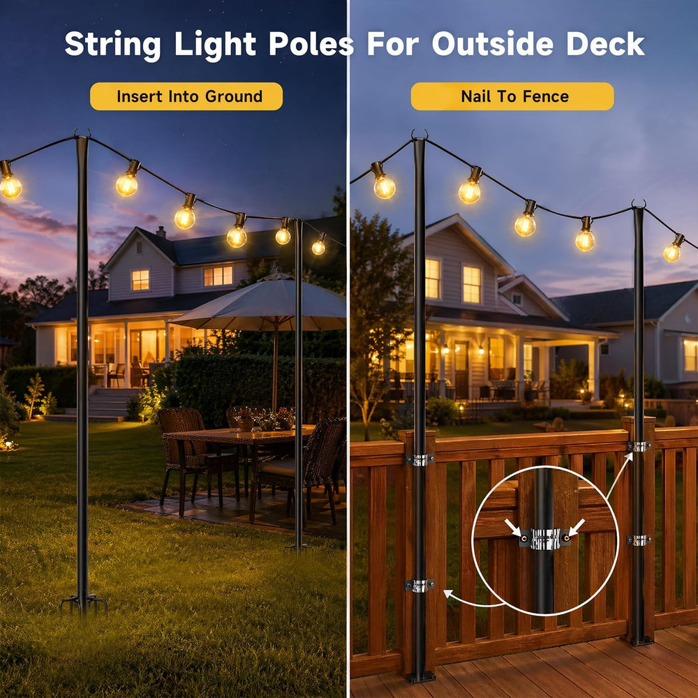 MuliVid 6 Pack 9FT String Light Poles for Outdoor,Metal Lights Hanging Pole O...