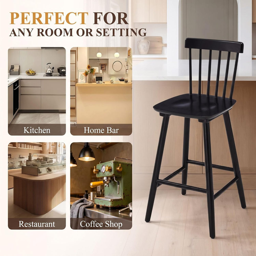 Windsor Bar Stools Set of 2, 26 Inch Counter Height Barstools Wooden Barstool...