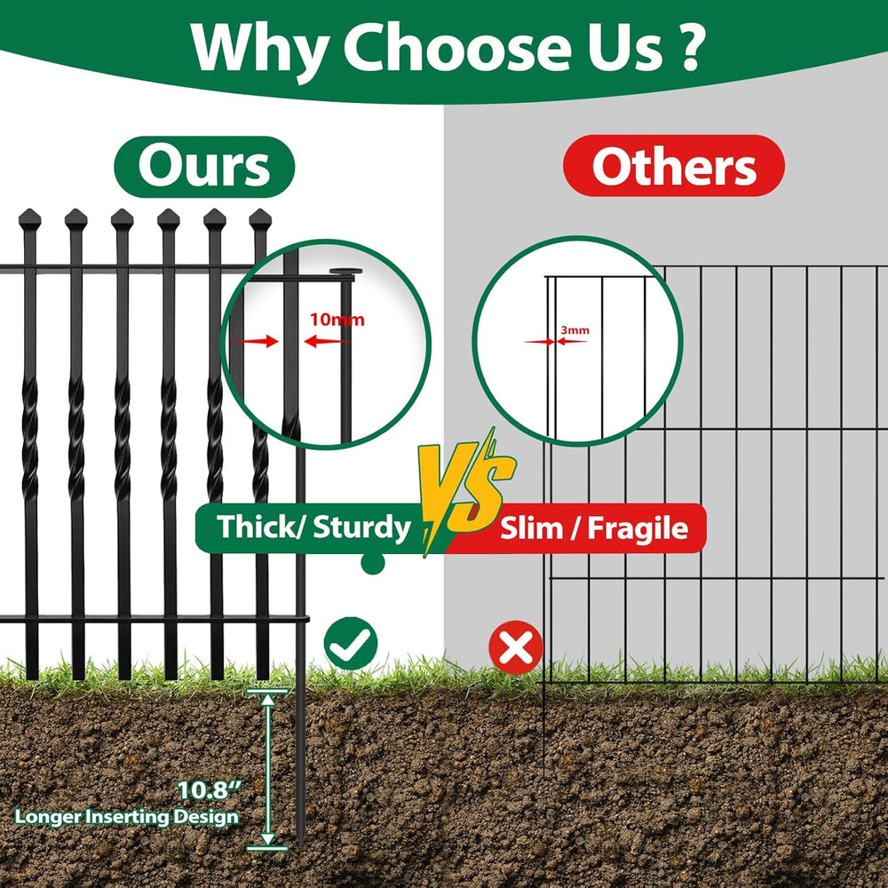 GILPWA 10 Panels No Dig Decorative Garden Fence, 32in(H)×24Ft(L)
