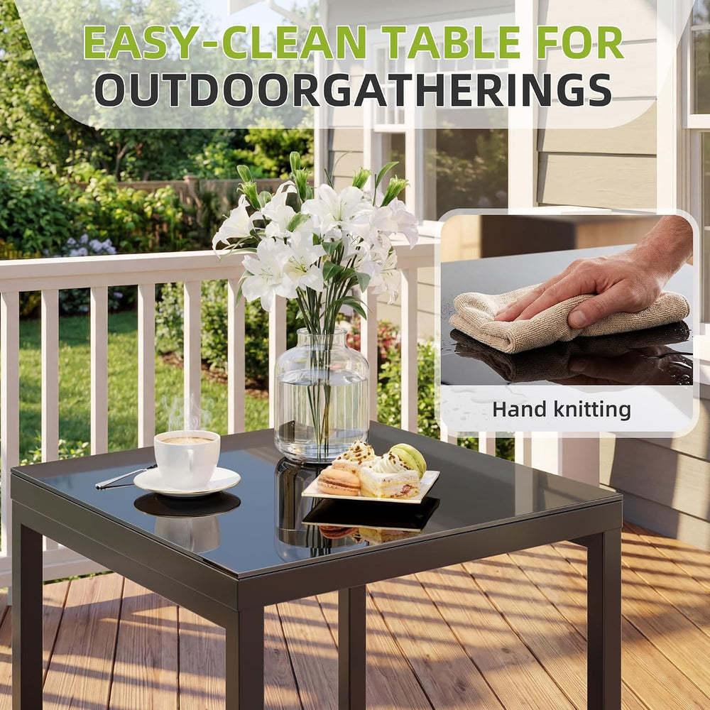 3 Pieces Outdoor Patio Set -Wicker Rattan Chair Conversation Set with Glass T...