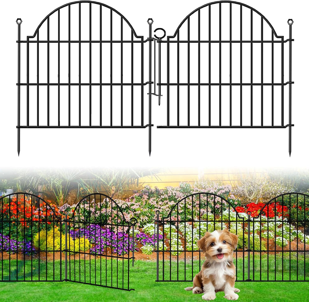 5 Panels No Dig Decorative Small Garden Fence with Gate, 24in (H) x10ft(L)