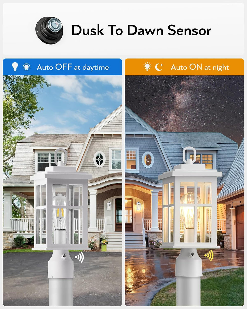 Dusk to Dawn Outdoor Post Lights, White Post Lights Outdoor with Pier Mount B...