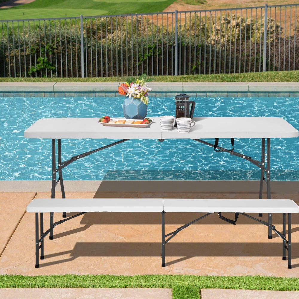 6FT Plastic Folding Bench Outdoor Bench Garden Bench Plastic Portable Bench w...