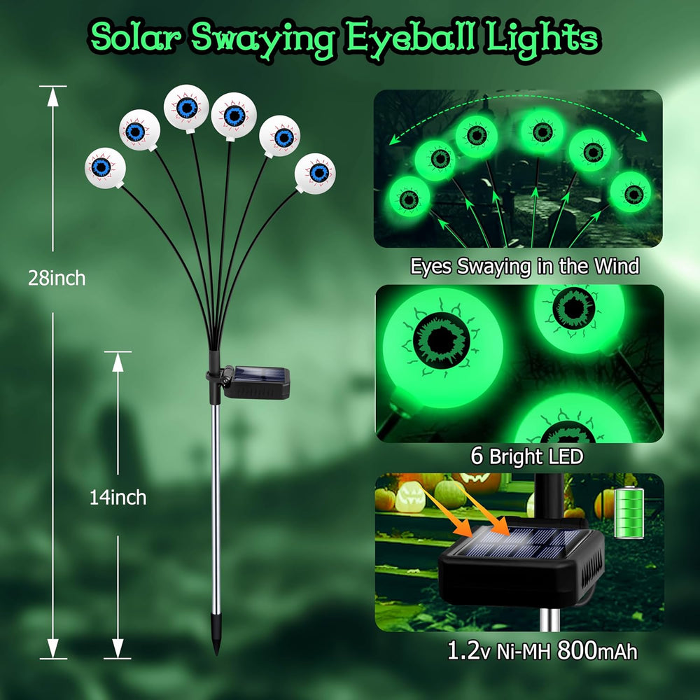Kohlrabi Halloween Decorations Outdoor, 4 Pack 24 LED Solar Scary Eyeball Swa...