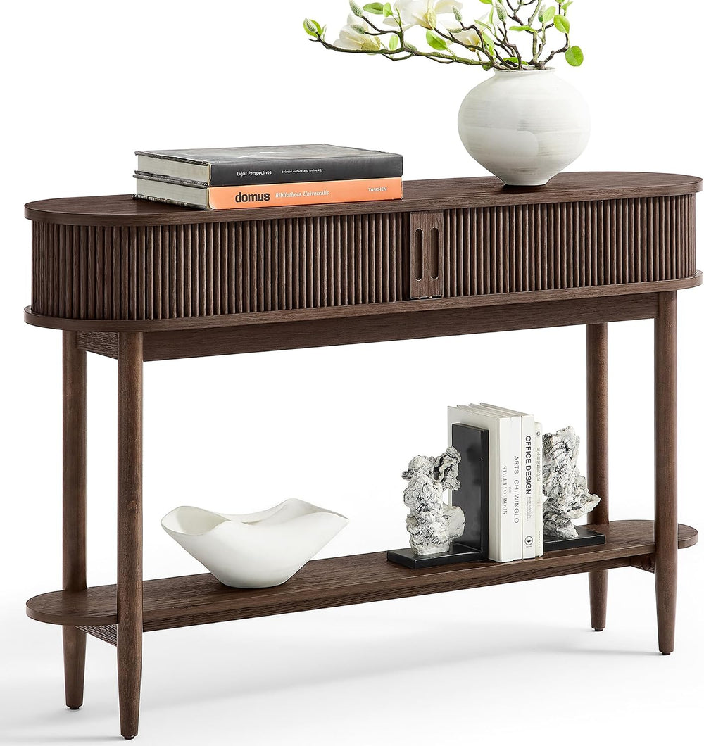 LINSY HOME Fluted Console Table, Mid-Century Modern Entryway Cabinet with Sli...