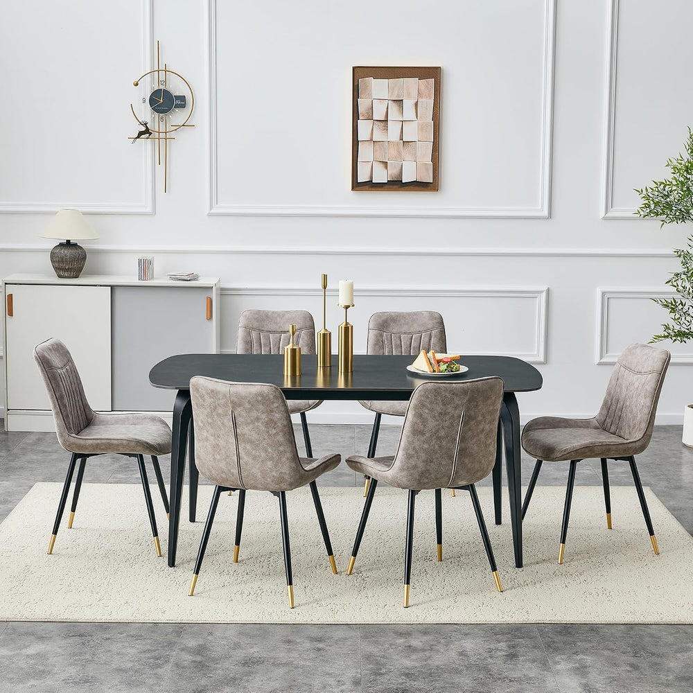 7 Piece Dining Table Set,63" Sintered Stone Table Set for 6,Rectangular ...
