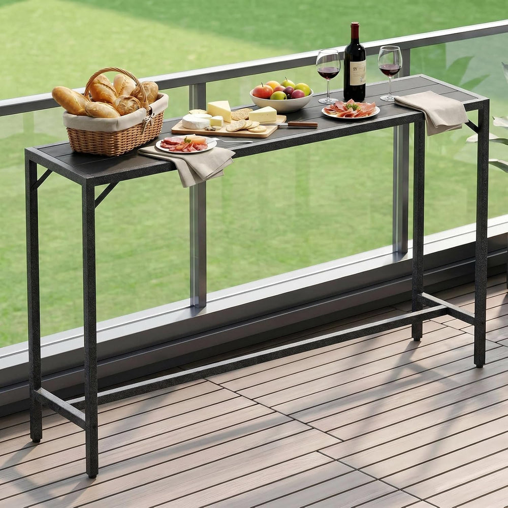 TLSUNNY 63" Patio Bar Table, Sturdy Outdoor Counter Height Table, Black