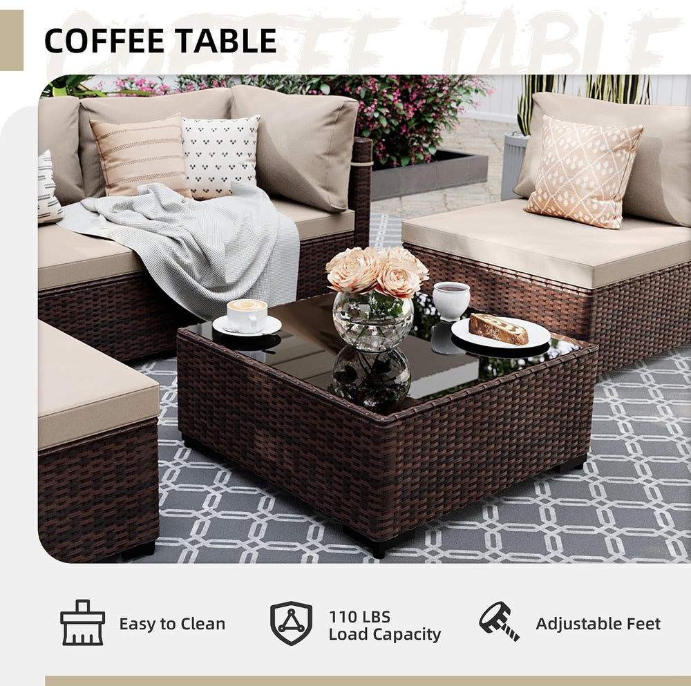 UPHA 5-Piece Wicker Patio Furniture Set with Coffee Table, Beige
