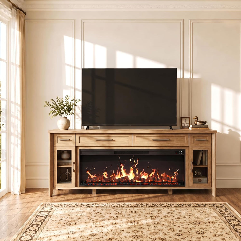 BELLEZE 74" Apex Extra Large TV Stand with 48" Electric Fireplace -...