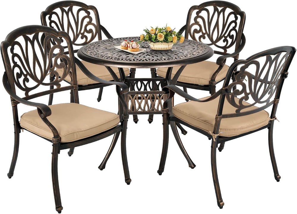Grepatio 5 Piece Outdoor Dining Set Cast Aluminum Patio Dining Set Table and ...