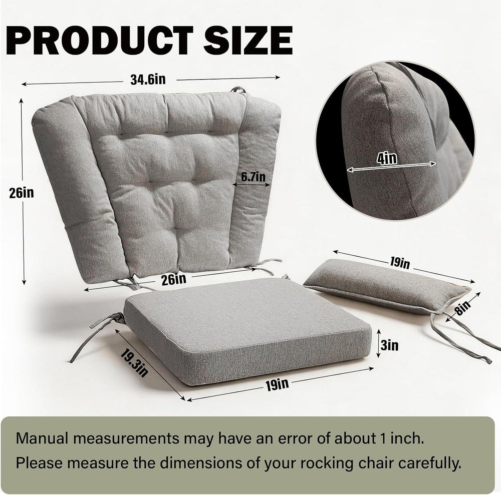 Wingback Rocking Chair Cushion with Neck Pillow High-Density Foam Indoor Rock...