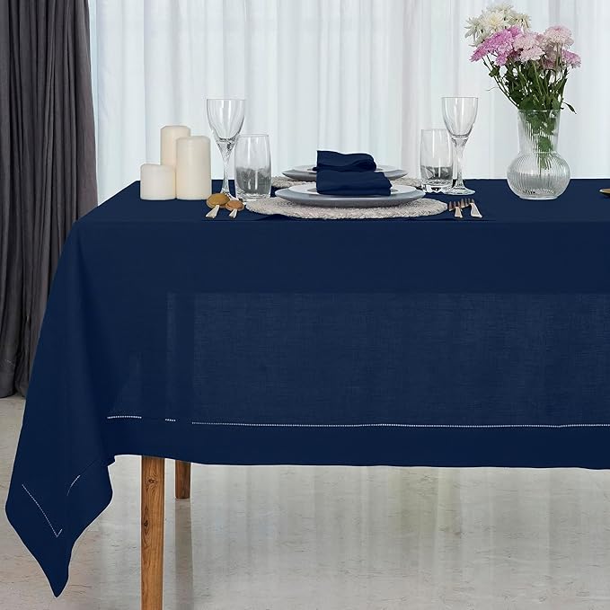 D'Moksha Homes Navy Blue Linen Tablecloth 60 x 108 Inch - 100% Pure Linen...