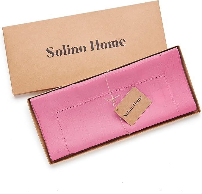 Solino Home Linen Flamingo Pink Hemstitch Table Runner 60 Inches - 100% Pure ...