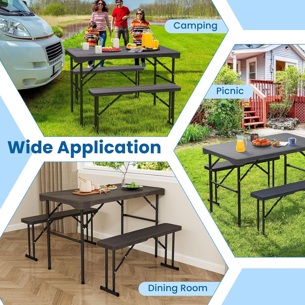 Tangkula Picnic Table with 2 Benches, 3 Piece Folding Picnic Table Set with H...