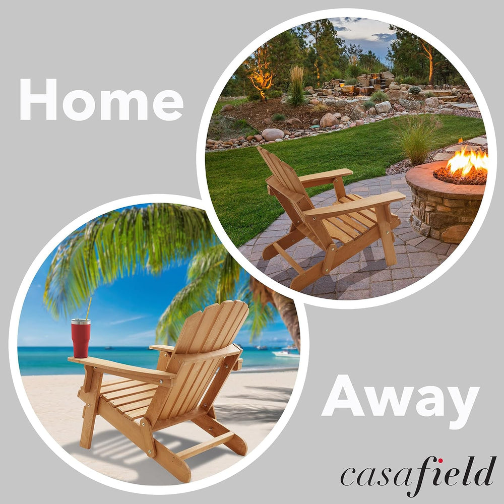 Casafield Oversized Folding Adirondack Chair, Cedar Wood Outdoor Fire Pit Lou...