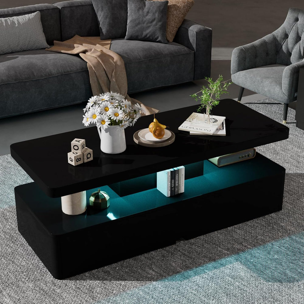 oneinmil Modern LED Coffee Table, 40" Living Room Tables with 16 Colors ...