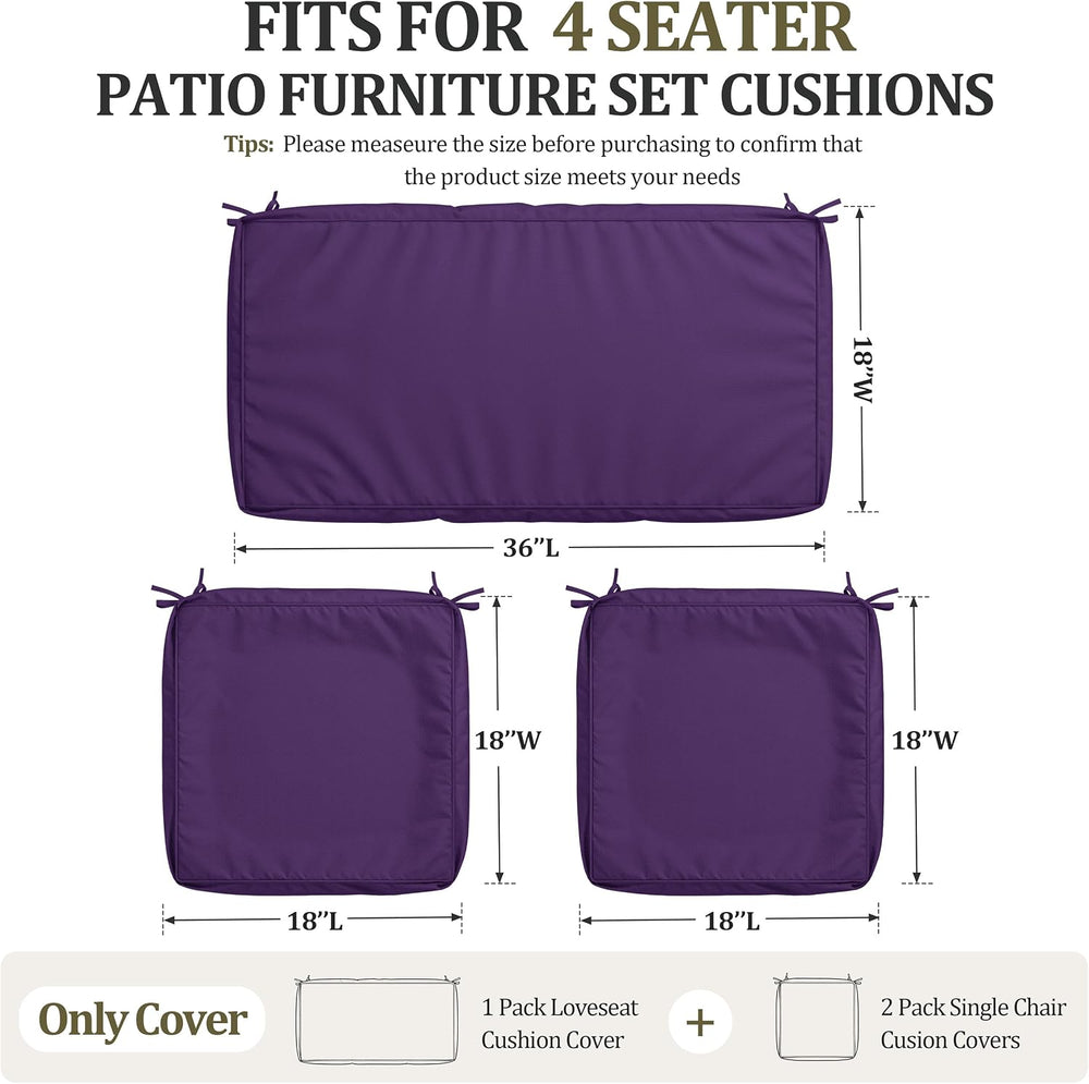 3 Pcs Outdoor Patio Furniture Cushion Replacement Cover, Cover Only
