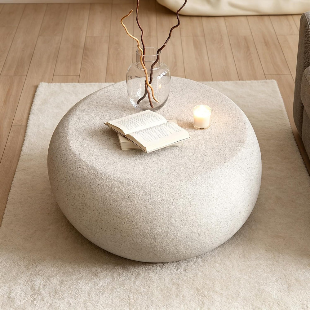 43.31" Oval Coffee Table, Modern Faux Stone Circle Center Tables Accent ...