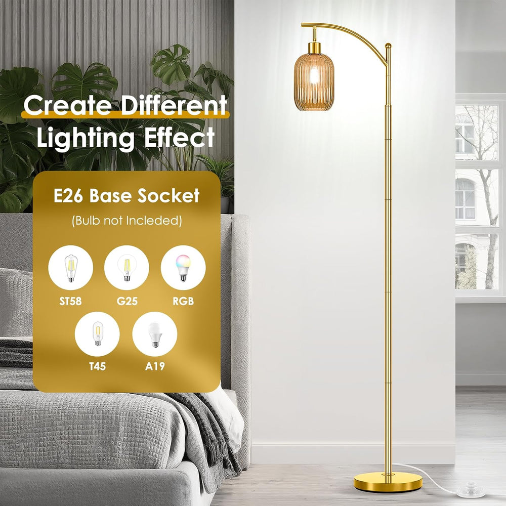 gernehop Glass Floor Lamp for Living Room, Modern Gold Standing Lamp with Rib...