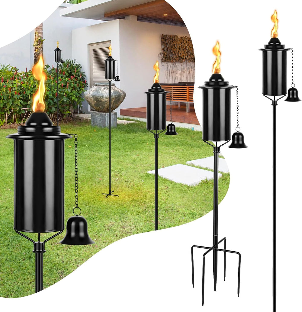 6 Pack Citronella Torches for Outside, 5-Prong Grounded Stake Outdoor Torches...