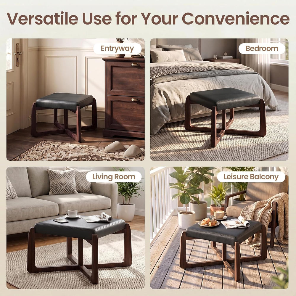 Faux Leather Square Coffee Table Ottoman,24" Coffee Table for Living Roo...