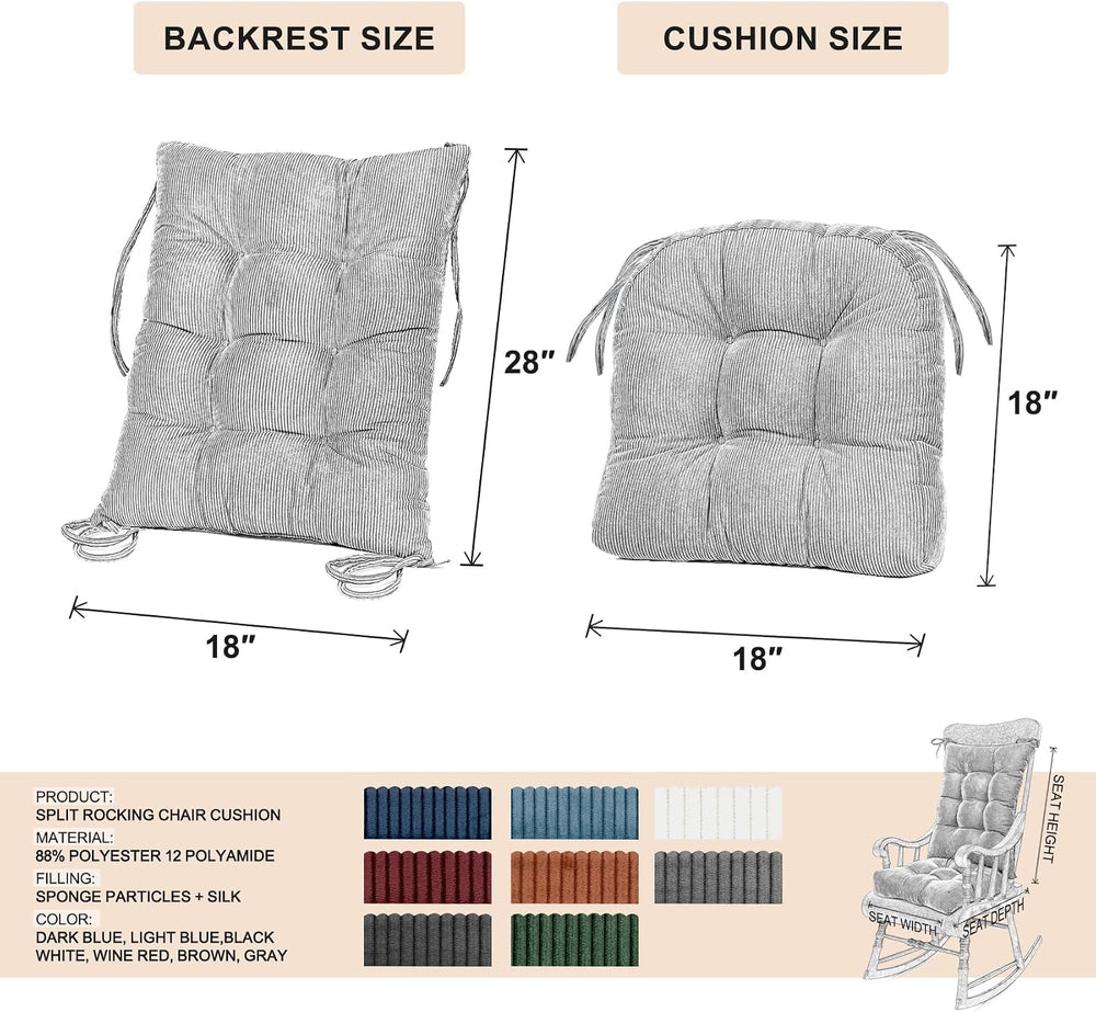 Lokex Rocking Chair Cushion, Tufted Indoor Rocking Chair Pads, 28x18/18x18