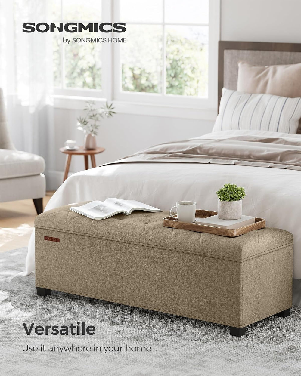 SONGMICS Storage Ottoman Bench, Foot Rest with Legs, Load up to 661.4 lb