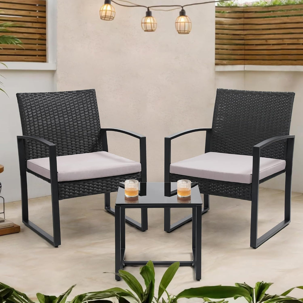 Murago 3-Piece Wicker Patio Bistro Set, Patio Conversation Set