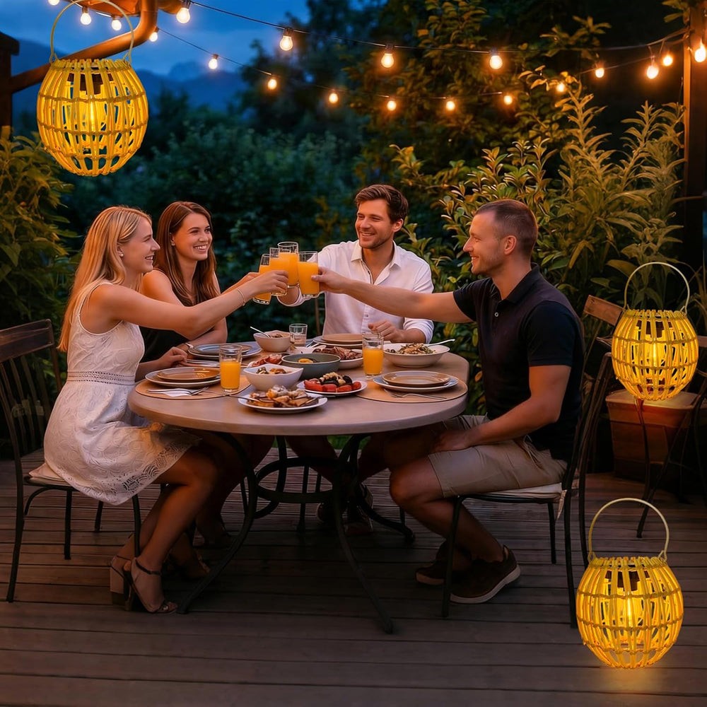 Solar Lanterns Outdoor Waterproof, Rattan Solar Outdoor Lanterns 2 Pack
