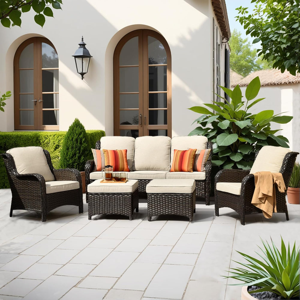 ovios 5-Pieces Patio Furniture Set, Outdoor Wicker Sofa Couch with Chairs Ott...