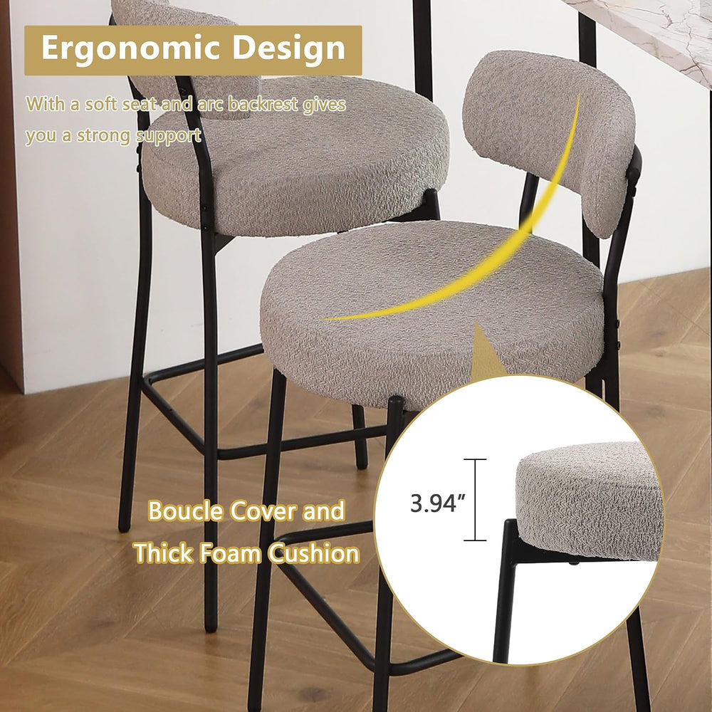 DYHOME Bar Stools Set of 3, Boucle Counter Hight Bar Stools, 28 inch Gray Bar...